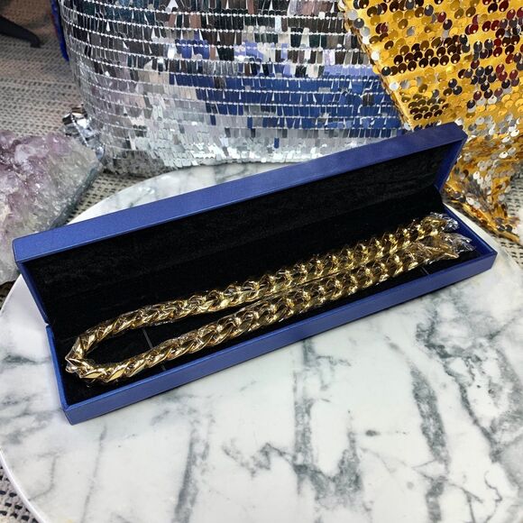 18K Gold Plated Cuban Link Chain 18in Long Strong Heavy Boxed Men Women Jewelry - Picture 9 of 9